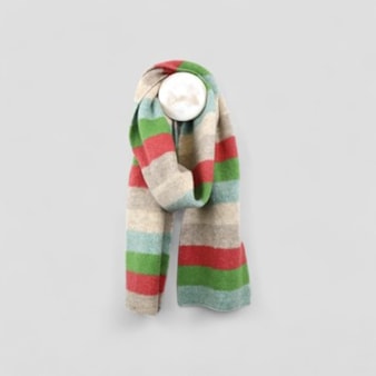 Beige, Red & Green Stripey Scarf Beige, Red & Green Stripey Scarf