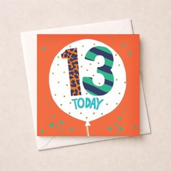 Age 13 Birthday Card - 13 Today Balloon