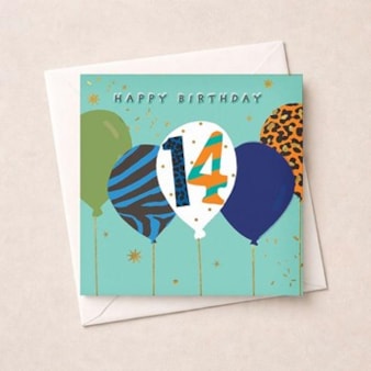 Age 14 Birthday Card - Birthday Balloons