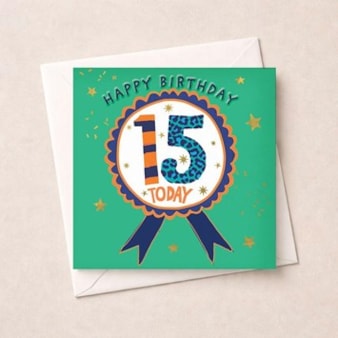 Age 15 Birthday Card - Birthday Rosette Age 15 Birthday Card - Birthday Rosette