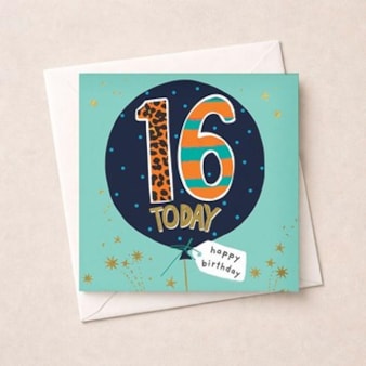 Age 16 Birthday Card - 16 Today Balloon