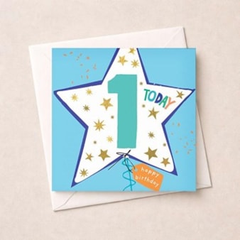 Age 1 Birthday Card - Blue Star Balloon Age 1 Birthday Card - Blue Star Balloon