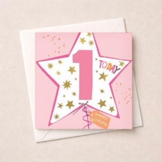Age 1 Birthday Card - Pink Star Balloon Age 1 Birthday Card - Pink Star Balloon