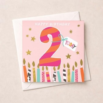 Age 2 Birthday Card - Pink 2 & Birthday Candles