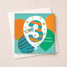 Age 3 Birthday Card - Teal 3 Today Balloons