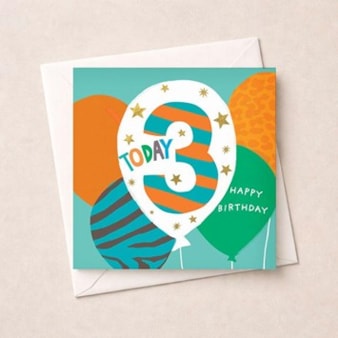 Age 3 Birthday Card - Teal 3 Today Balloons