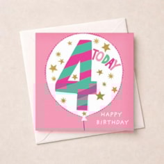 Age 4 Birthday Card - Pink 4 Today Balloon