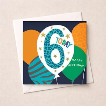 Age 6 Birthday Card - Blue 6 Today Balloons