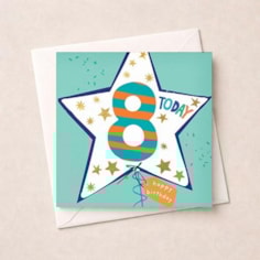 Age 8 Birthday Card - Blue Star Balloon Age 8 Birthday Card - Blue Star Balloon