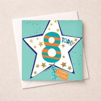 Age 8 Birthday Card - Blue Star Balloon