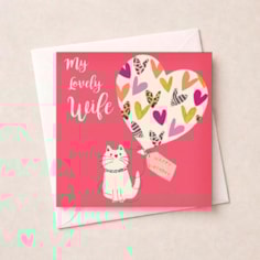 Wife Birthday Card - Cat and Balloon Wife Birthday Card - Cat and Balloon