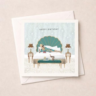 Birthday Card - Lady On Bed