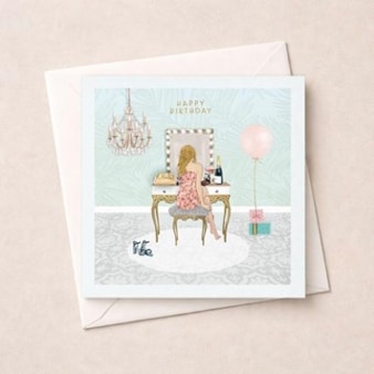 Birthday Card - Girl At Dressing Table