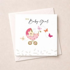 New Baby Girl Card - Pink Pram
