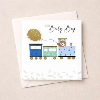 New Baby Boy Card - Blue Train New Baby Boy Card - Blue Train