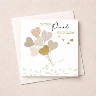 Pearl Anniversary Card - Heart Balloons
