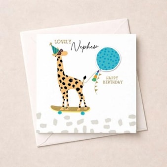 Birthday Card - Nephew Skateboarding Giraffe