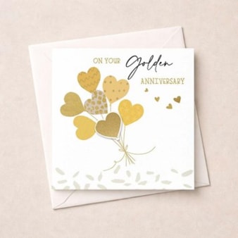 Golden Anniversary Card - Gold Heart Balloons Golden Anniversary Card - Gold Heart Balloons