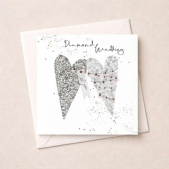 Diamond Wedding Card - Silver Hearts