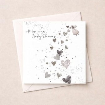 Baby Shower Card - Silver Hearts