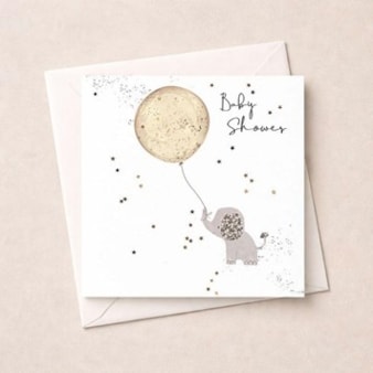 Baby Shower Card - Elephant With Balloon