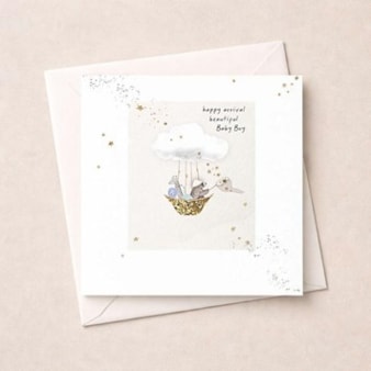 New Baby Boy Card - Gold Basket