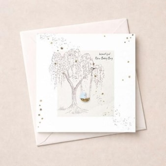 New Baby Boy Card - Basket In A Tree