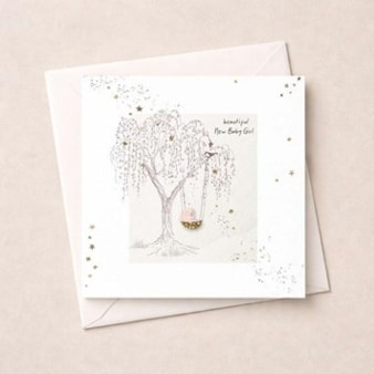 New Baby Girl Card - Basket In A Tree