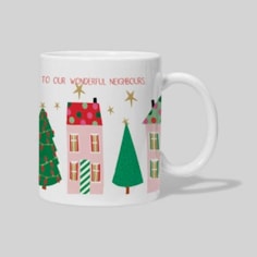 Personalised Christmas Mug - Houses & Christmas Trees