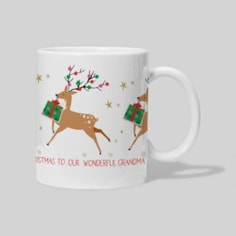 Personalised Christmas Mug - Reindeer With A Christmas Present Personalised Christmas Mug - Reindeer With A Christmas Present