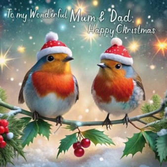 Mum & Dad Christmas Card - Special Couple Robins Mum & Dad Christmas Card - Special Couple Robins