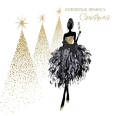 Christmas Card - Merry Christmas Lady In Feather Dress