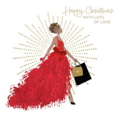 Christmas Card - Merry Christmas Lady In Red Dress
