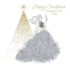 Christmas Card - Merry Christmas Lady In Silver Dress