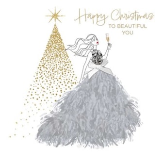 Christmas Card - Merry Christmas Lady In Silver Dress Christmas Card - Merry Christmas Lady In Silver Dress