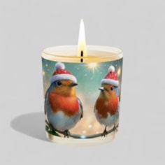 Vanilla Scented Christmas Candle - Robins In Santa Hats Vanilla Scented Christmas Candle - Robins In Santa Hats