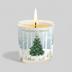 Vanilla Scented Christmas Candle - Christmas Tree In A Snowy Woodland