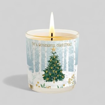 Vanilla Scented Christmas Candle - Christmas Tree In A Snowy Woodland