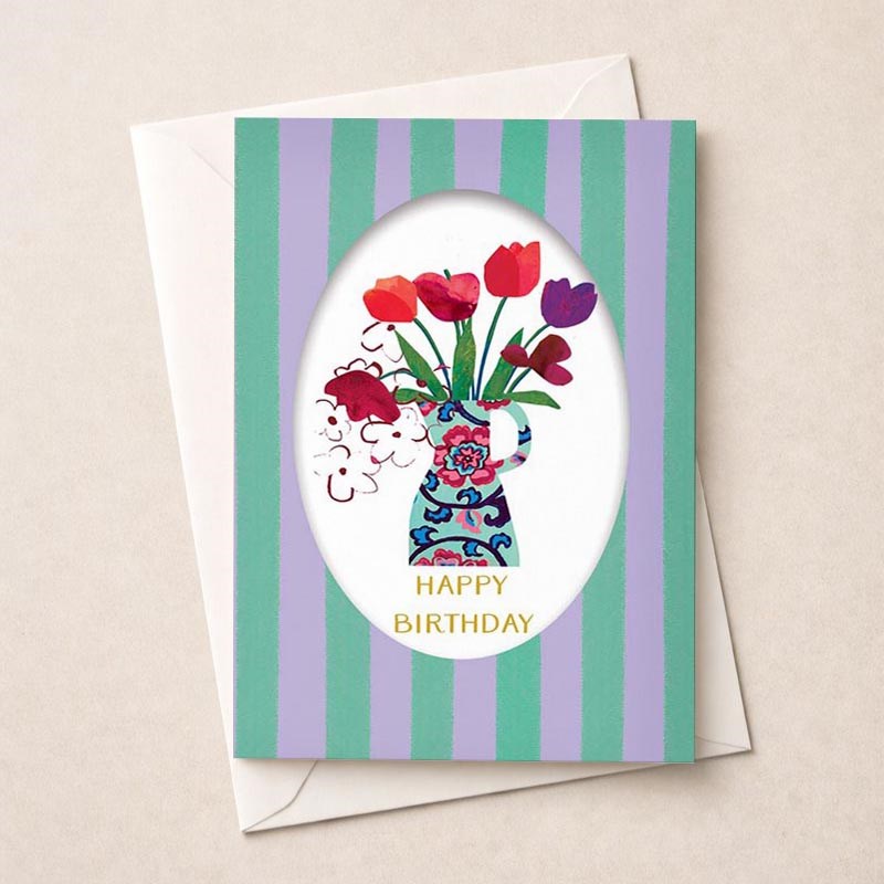 An image of Birthday Card - Birthday Vase Of Flowers