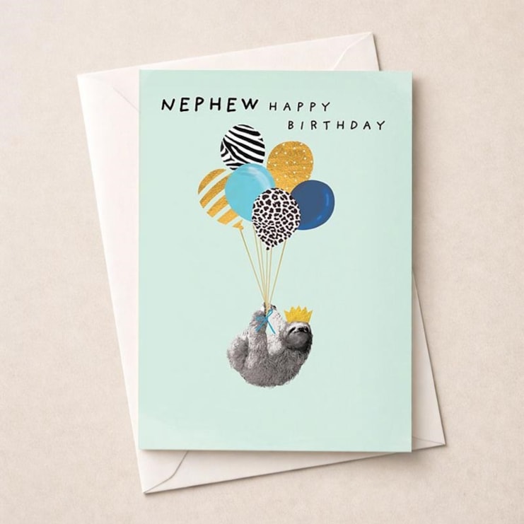Nephew Birthday Card - Sloth With Balloons Nephew Birthday Card - Sloth With Balloons