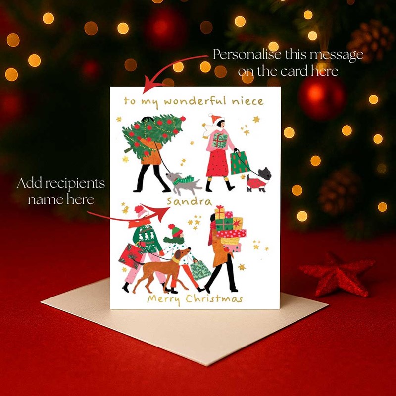An image of Personalised Christmas Card - Christmas Tree and Gift Shopping