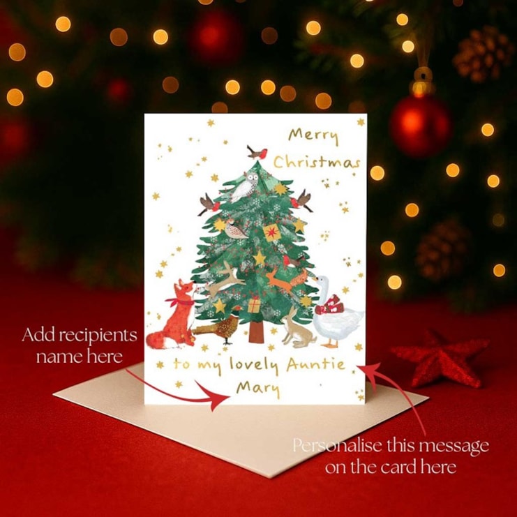 Personalised Christmas Card - Christmas Tree & Woodland Animals