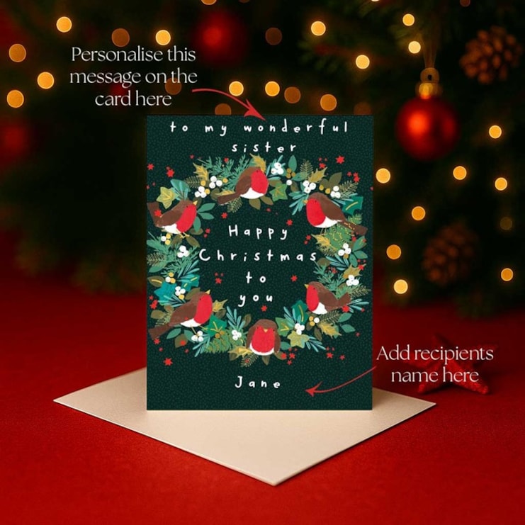 Personalised Christmas Card - Robins On A Wreath Personalised Christmas Card - Robins On A Wreath