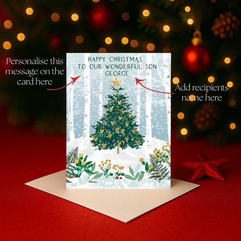 An image of Personalised Christmas Card - Christmas Tree In A Forest