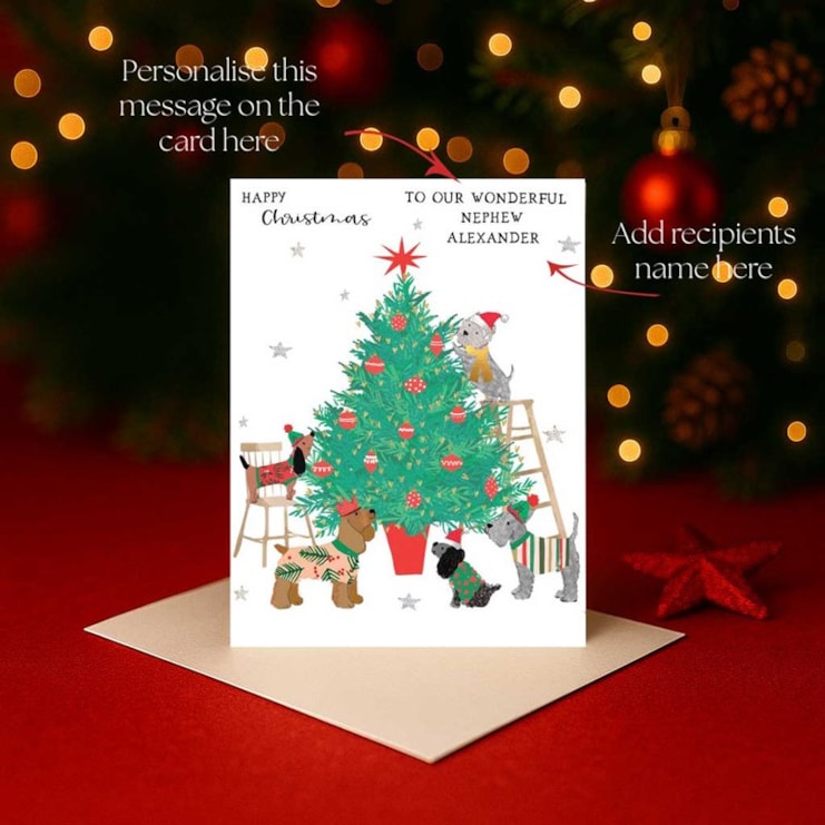 Personalised Christmas Card - Dogs Decorating A Christmas Tree