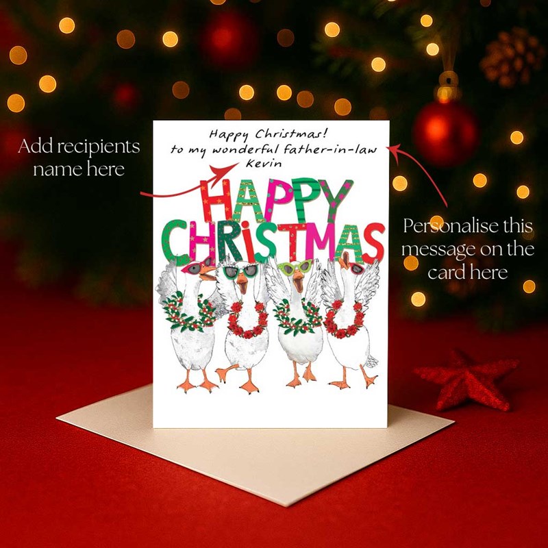 An image of Personalised Christmas Card - Happy Christmas Geese