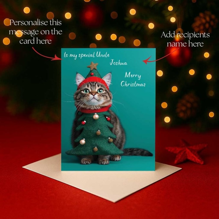 Personalised Christmas Card - Cat Dressed As A Christmas Tree
