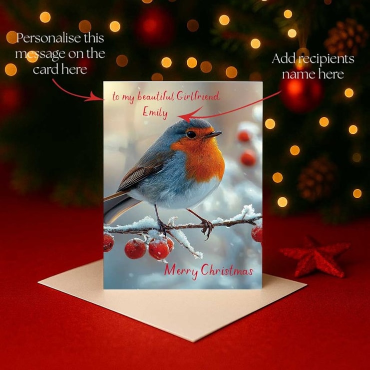 Personalised Christmas Card - Robin On A Snowy Branch Personalised Christmas Card - Robin On A Snowy Branch
