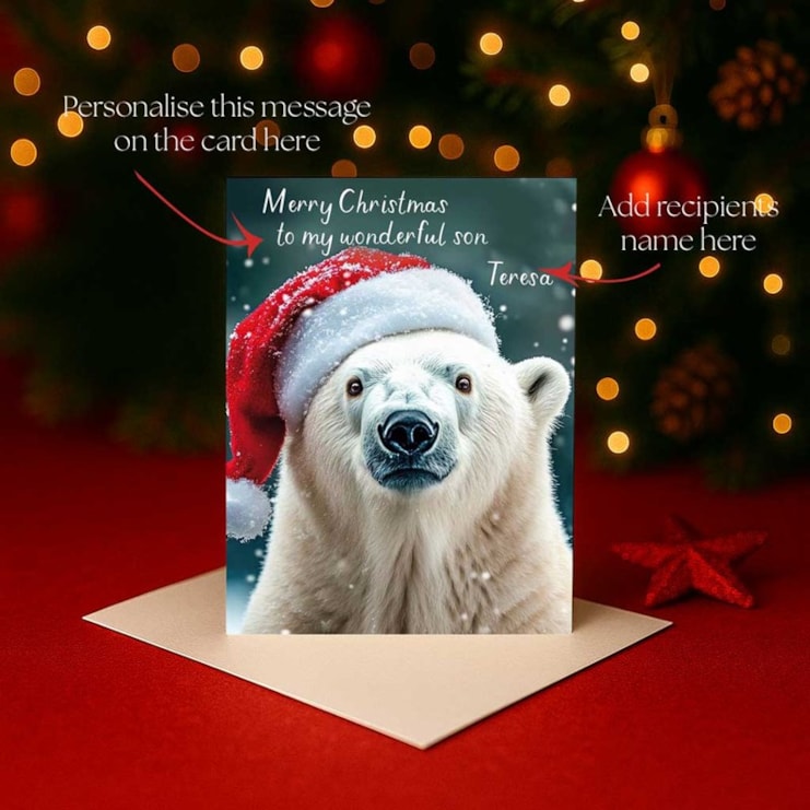 Personalised Christmas Card - Polar Bear In A Santa Hat Personalised Christmas Card - Polar Bear In A Santa Hat