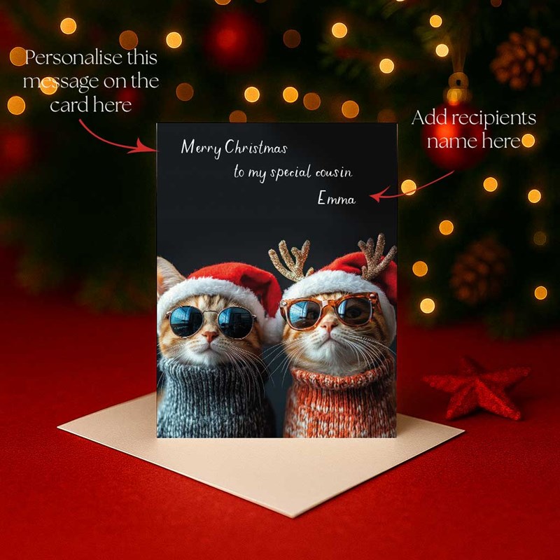 An image of Personalised Christmas Card - Christmas Cats In Santa Hats